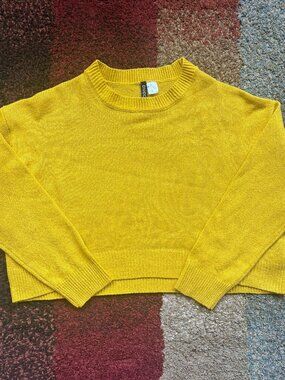 HM Divided Mustard Yellow Cropped Knit Crewneck Sweater Womens Medium S
